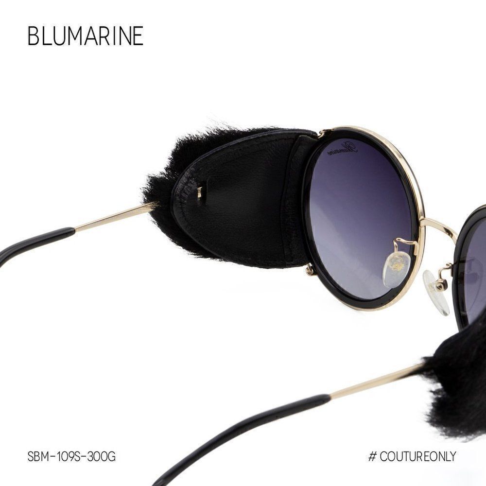 New Blumarine Black & Gold Women Sunglasses Round SBM-109S Faux-Fur Limited Ed. - Picture 14 of 14